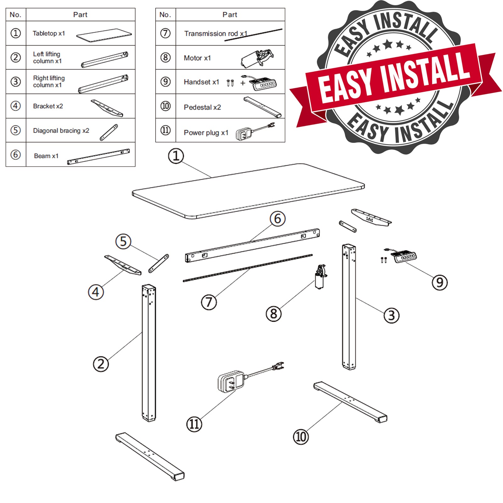 PanTech Standing Desk with Single Motor-Ergonomic Sit-Stand up Desk, 120x60 cm Desktop, Sturdy Steel Frame, Customizable Height (75-110 cm), Ideal for Home Office & Workspaces