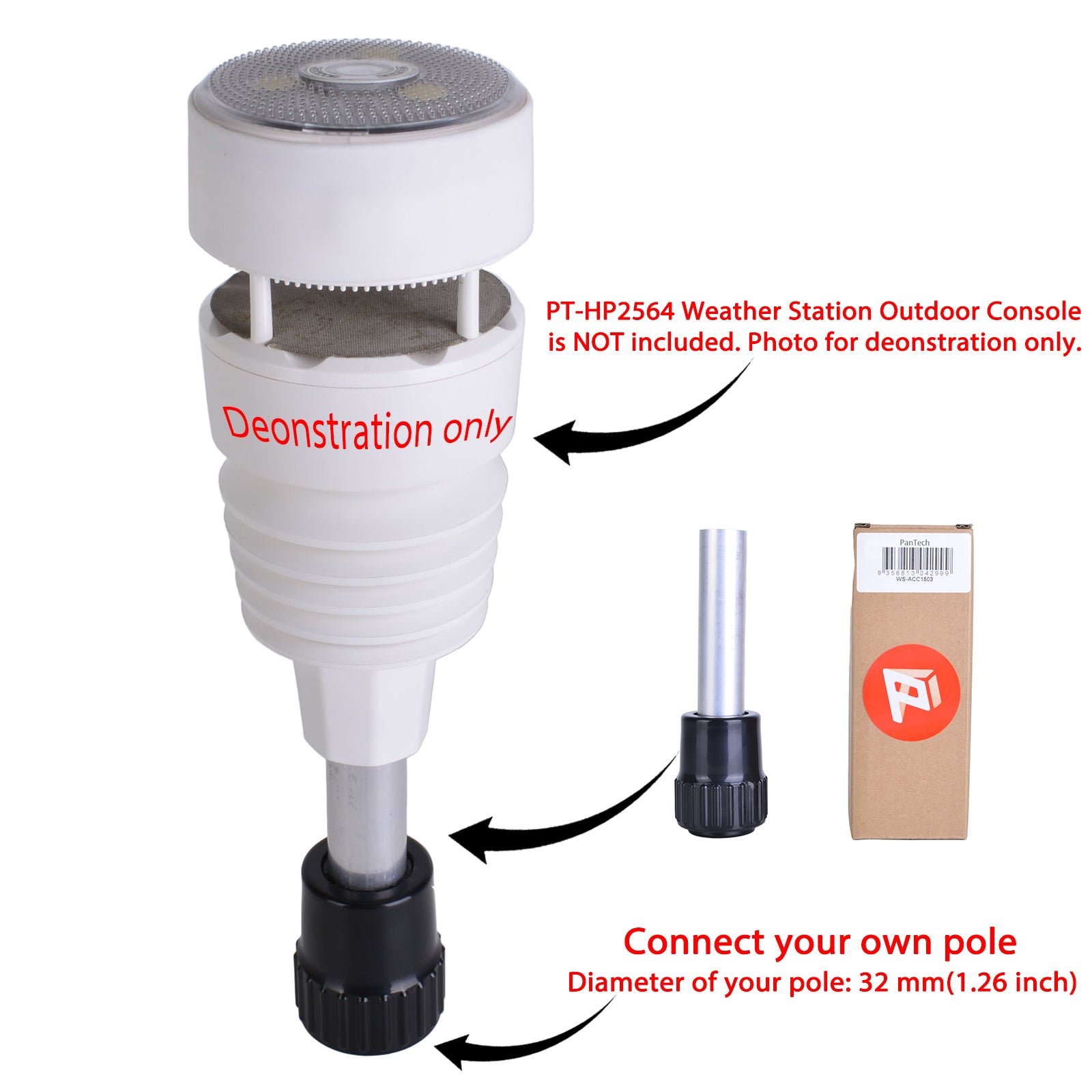 PanTech Weather Station Pole Adaptor for PT-HP2564- 1"*15cm tube with 1.2" to 1" adapter for WS-ACC-ODU-WS90