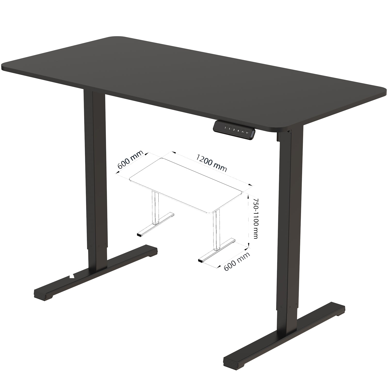 PanTech Standing Desk with Single Motor-Ergonomic Sit-Stand up Desk, 120x60 cm Desktop, Sturdy Steel Frame, Customizable Height (75-110 cm), Ideal for Home Office & Workspaces