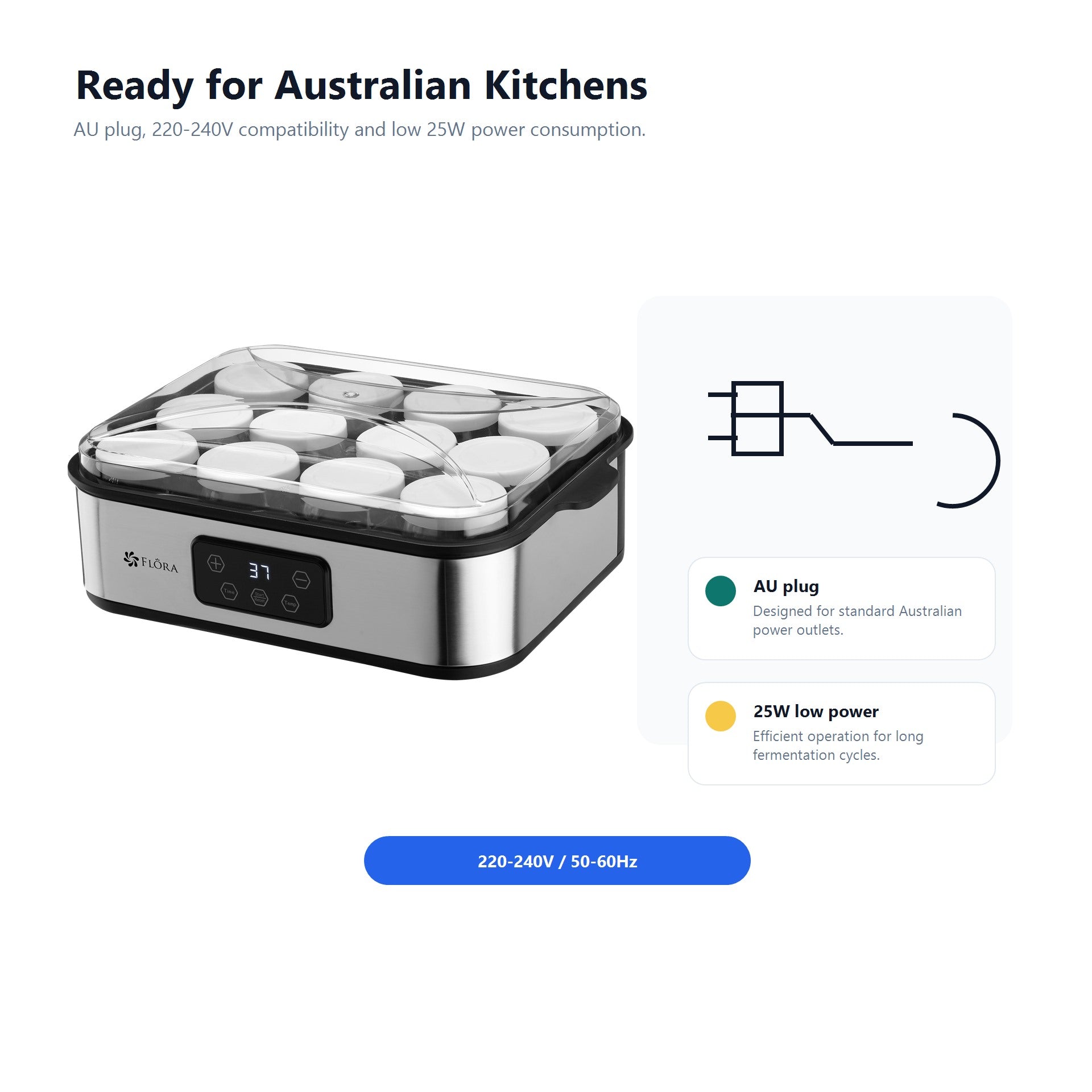 Product for Australian kitchens with compatibility details on a white background