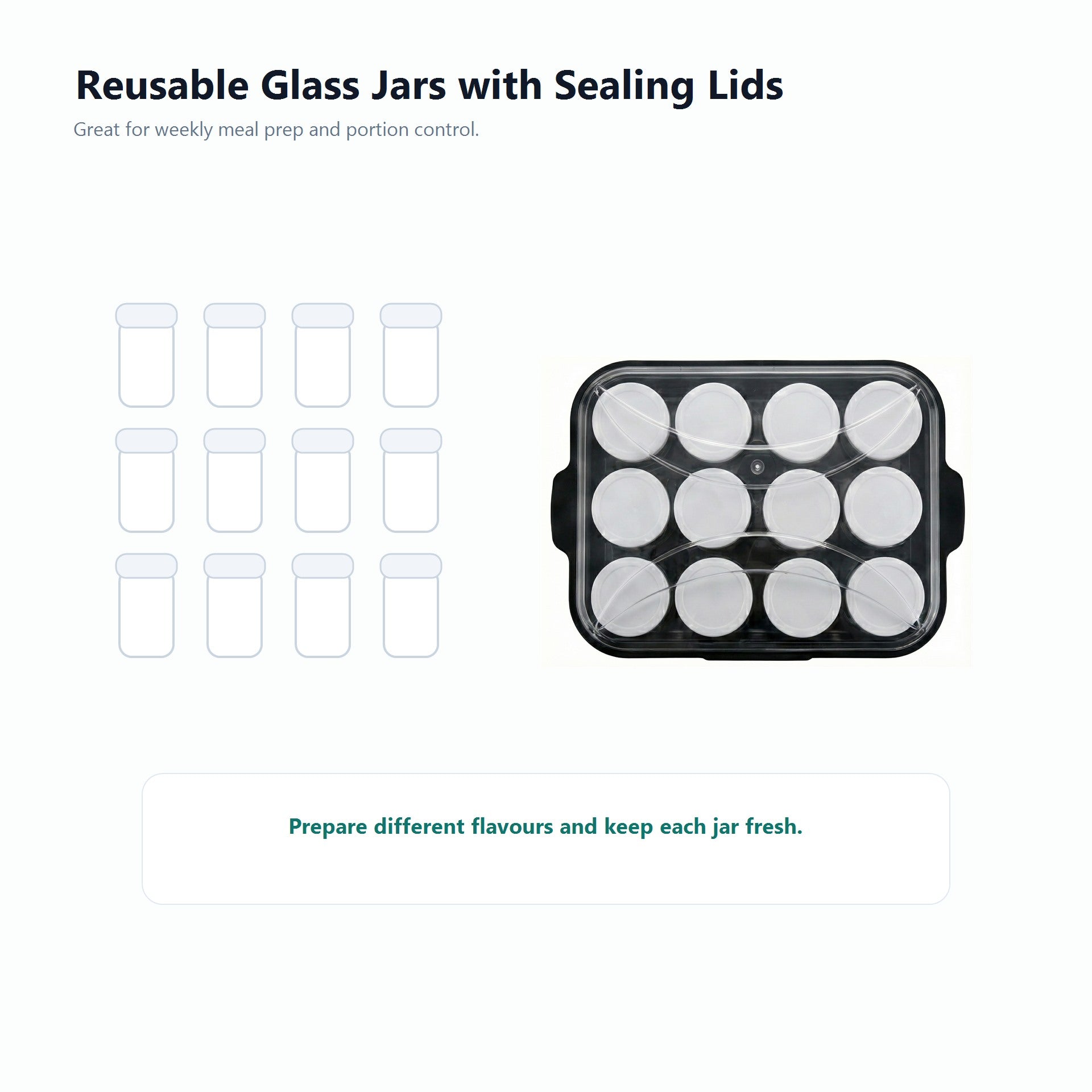 Reusable glass jars with sealing lids on a white background