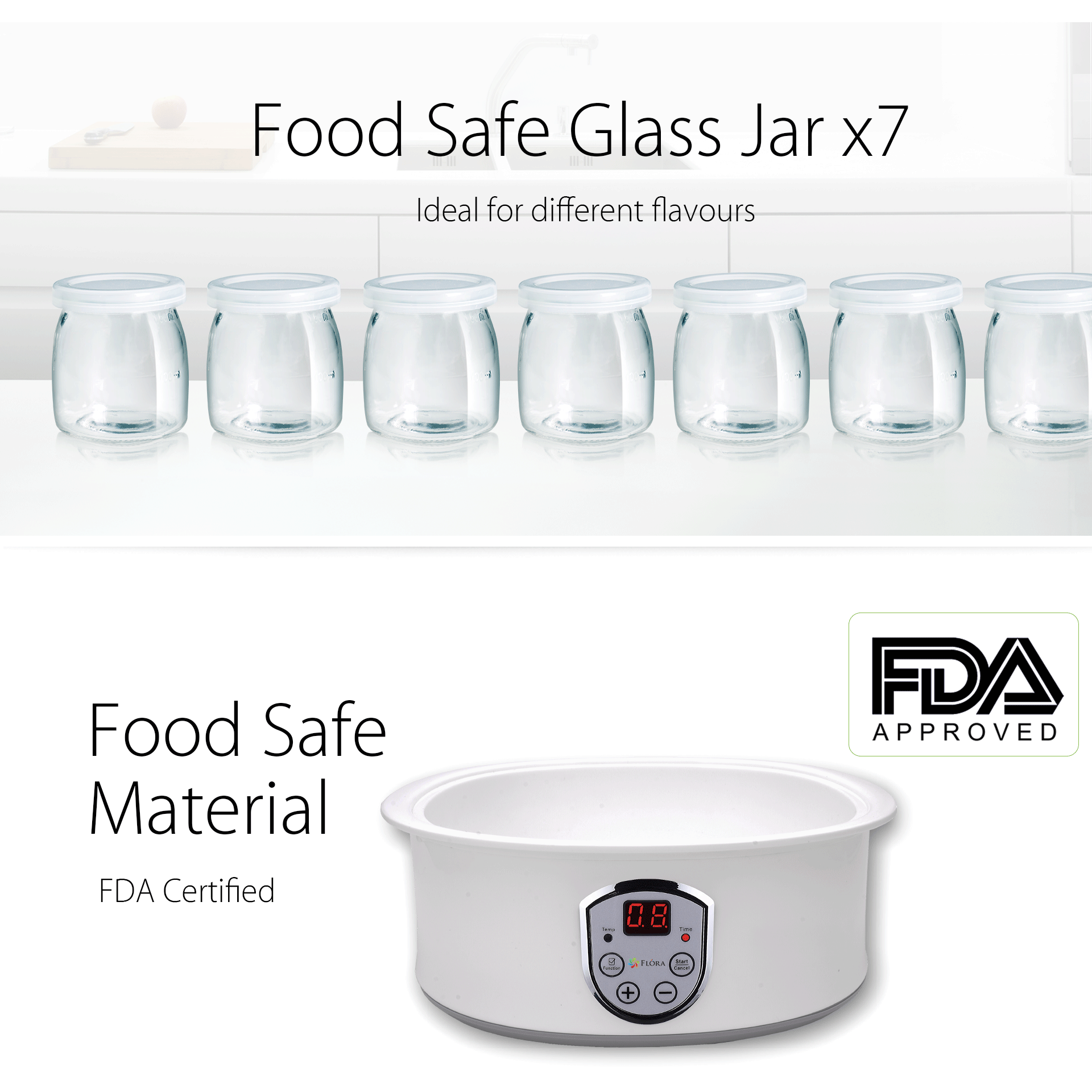 Flora Yoghurt Maker Machine-Electric Automatic Yogurt Making Machine-Large Capacity 1.5L with Natto/Rice Wine Function7 Glass Jars-Home Organic Yogurt Incubator- Fermented Curd Maker-FL-YME-715