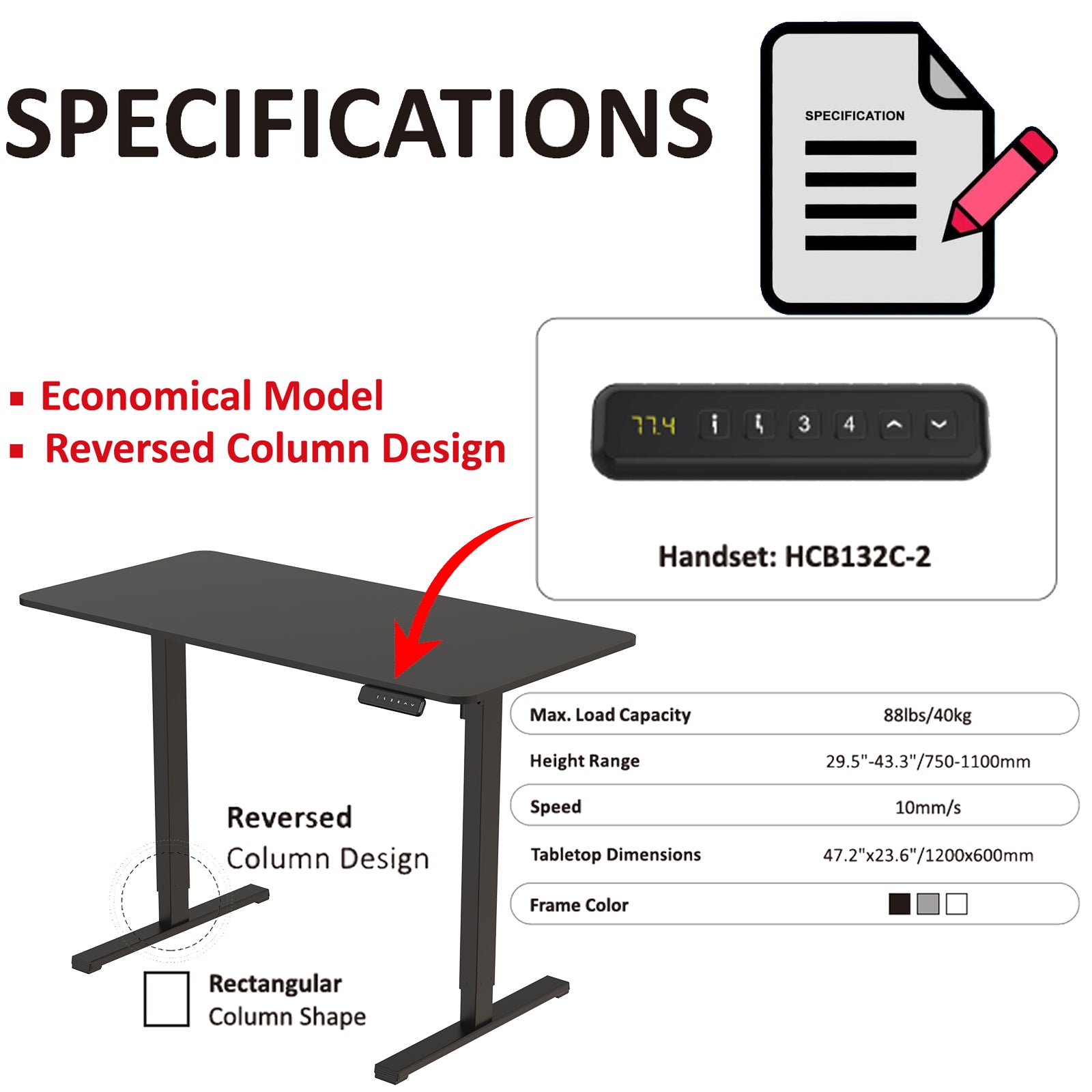 PanTech Electric Standing Desk Height Adjustable Black