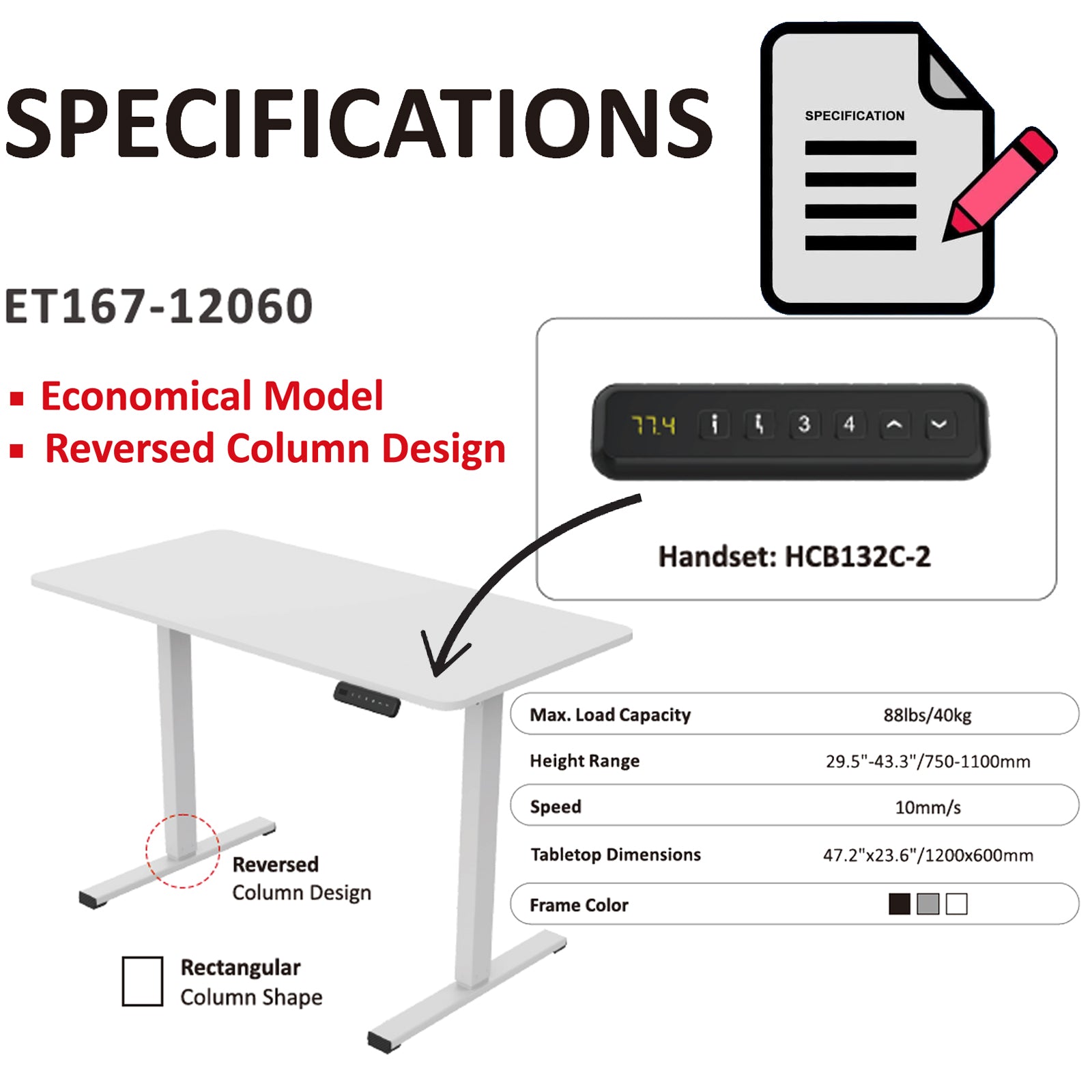 PanTech Electric Standing Desk Height Adjustable White