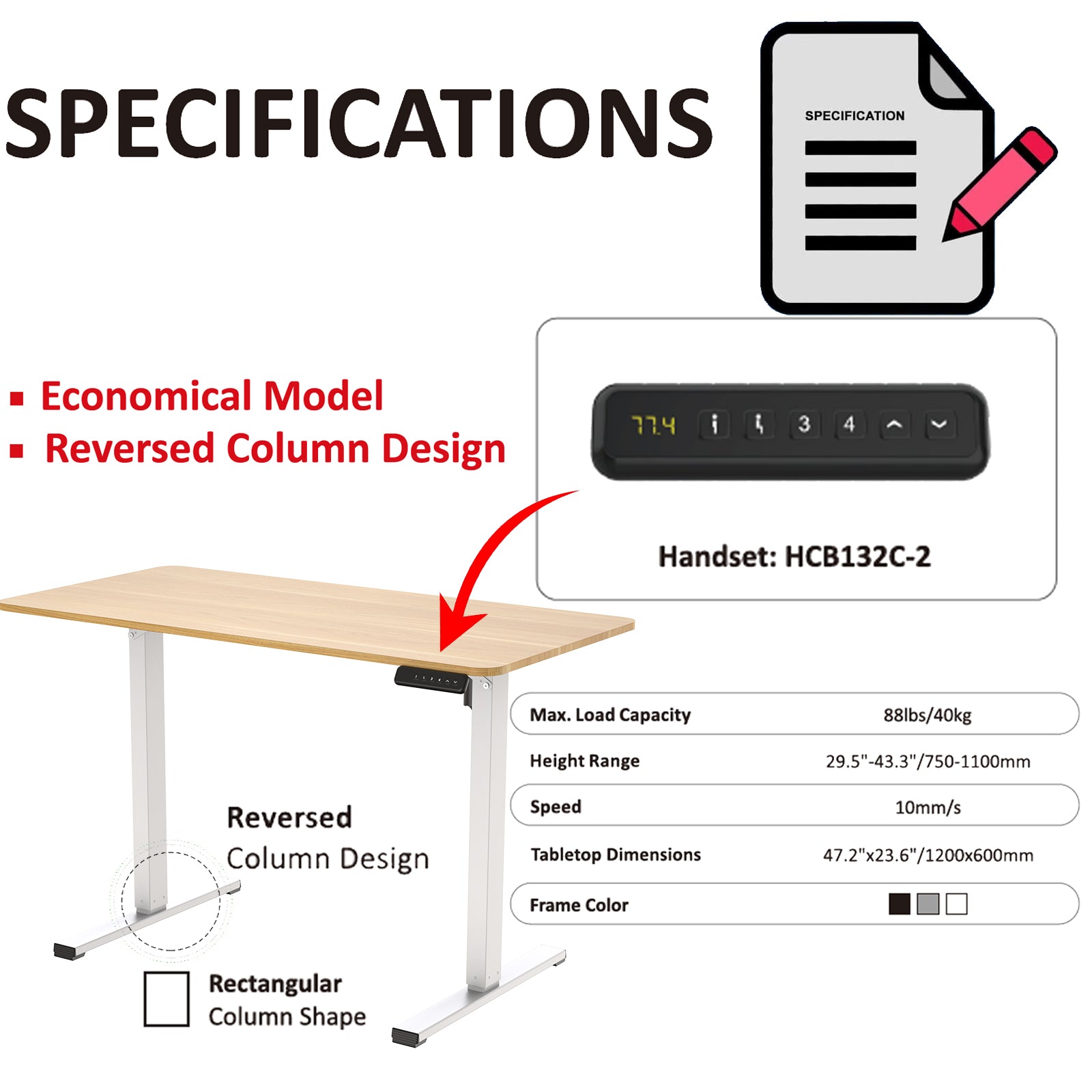 PanTech Standing Desk with Single Motor-Ergonomic Sit-Stand up Desk, 120x60 cm Desktop, Sturdy Steel Frame, Customizable Height (75-110 cm), Ideal for Home Office & Workspaces