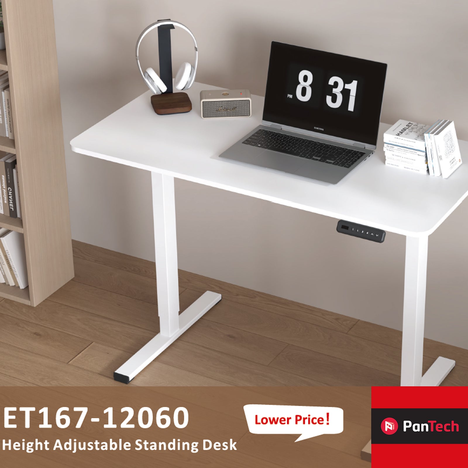 PanTech Standing Desk with Single Motor-Ergonomic Sit-Stand up Desk, 120x60 cm Desktop, Sturdy Steel Frame, Customizable Height (75-110 cm), Ideal for Home Office & Workspaces
