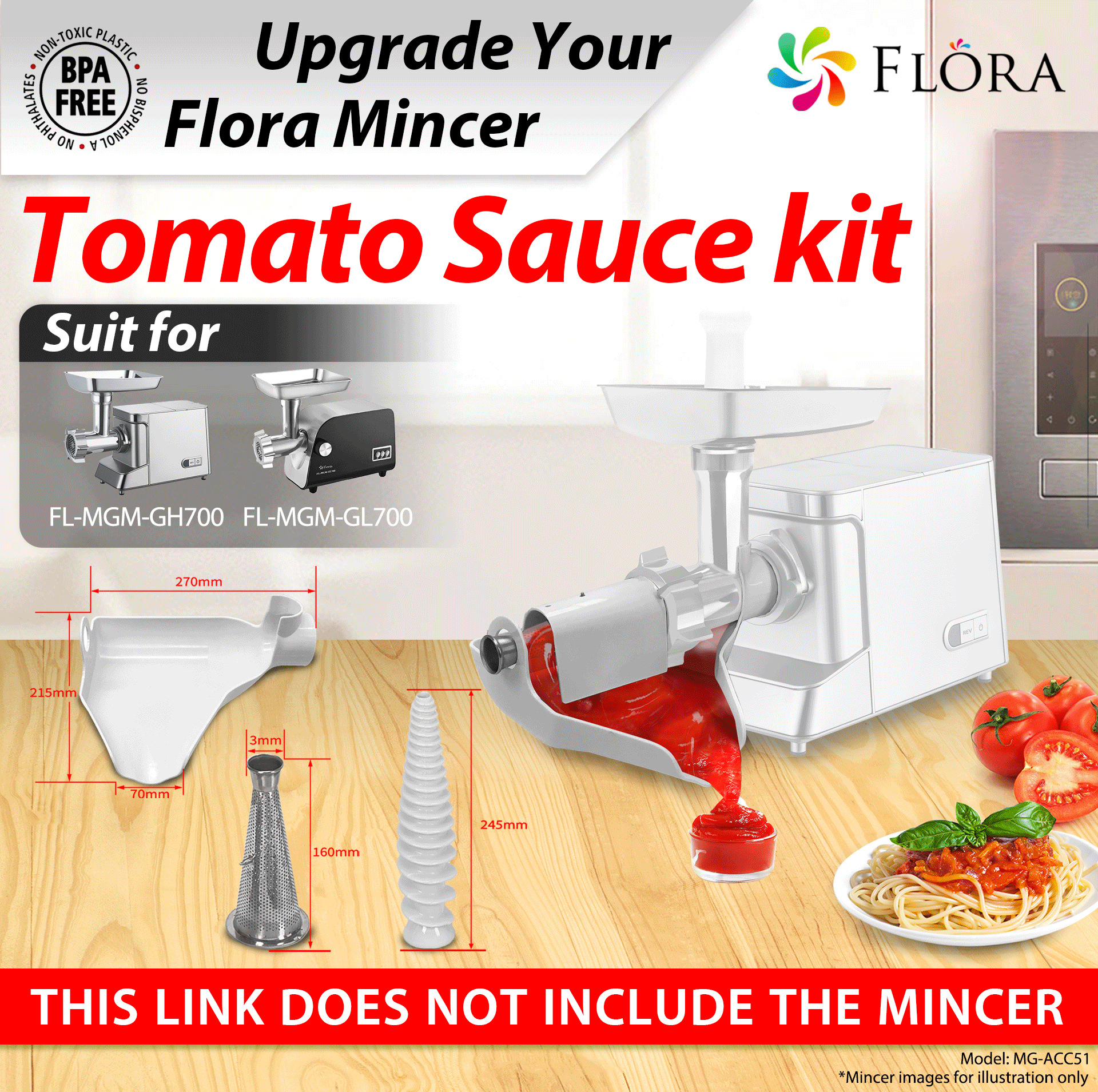Flora Electric Meat Mincer - Tomato Sauce Maker Kit for Flora 700 Series Electric Meat Mincer Grinder - AU STOCK