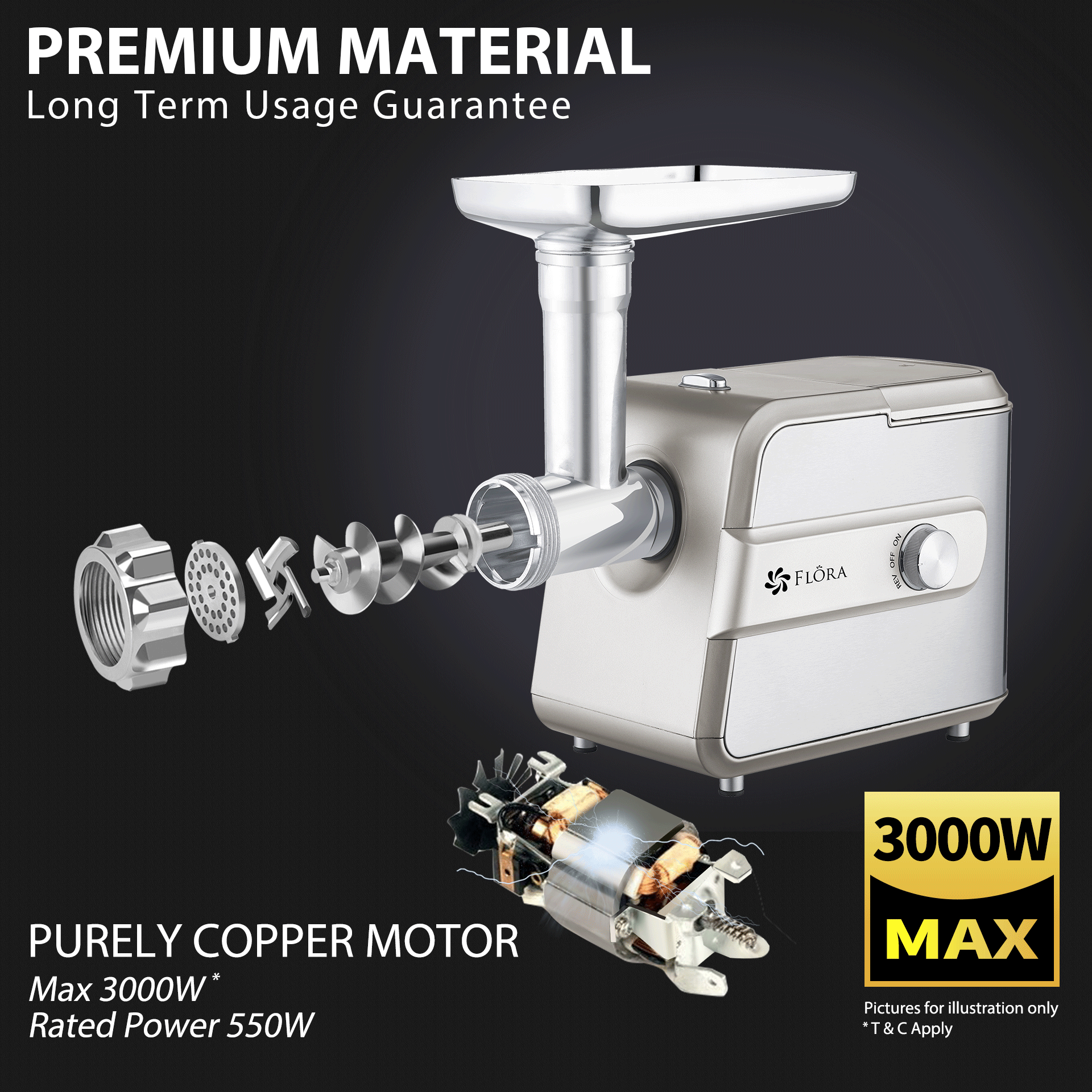 Flora Max 3000W Electric Meat Mincer Sausage Maker Slicer Shredder Tomato Sauce - AU STOCK
