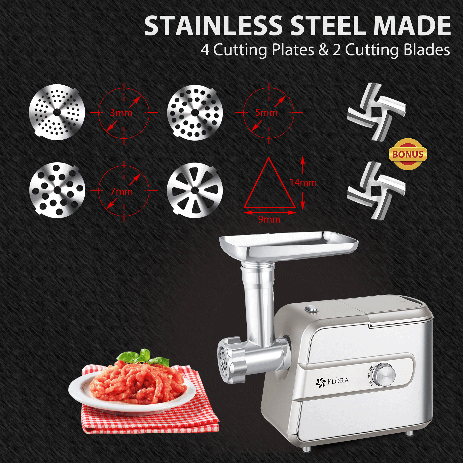 Flora Max 3000W Electric Meat Mincer Sausage Maker Slicer Shredder Tomato Sauce - AU STOCK