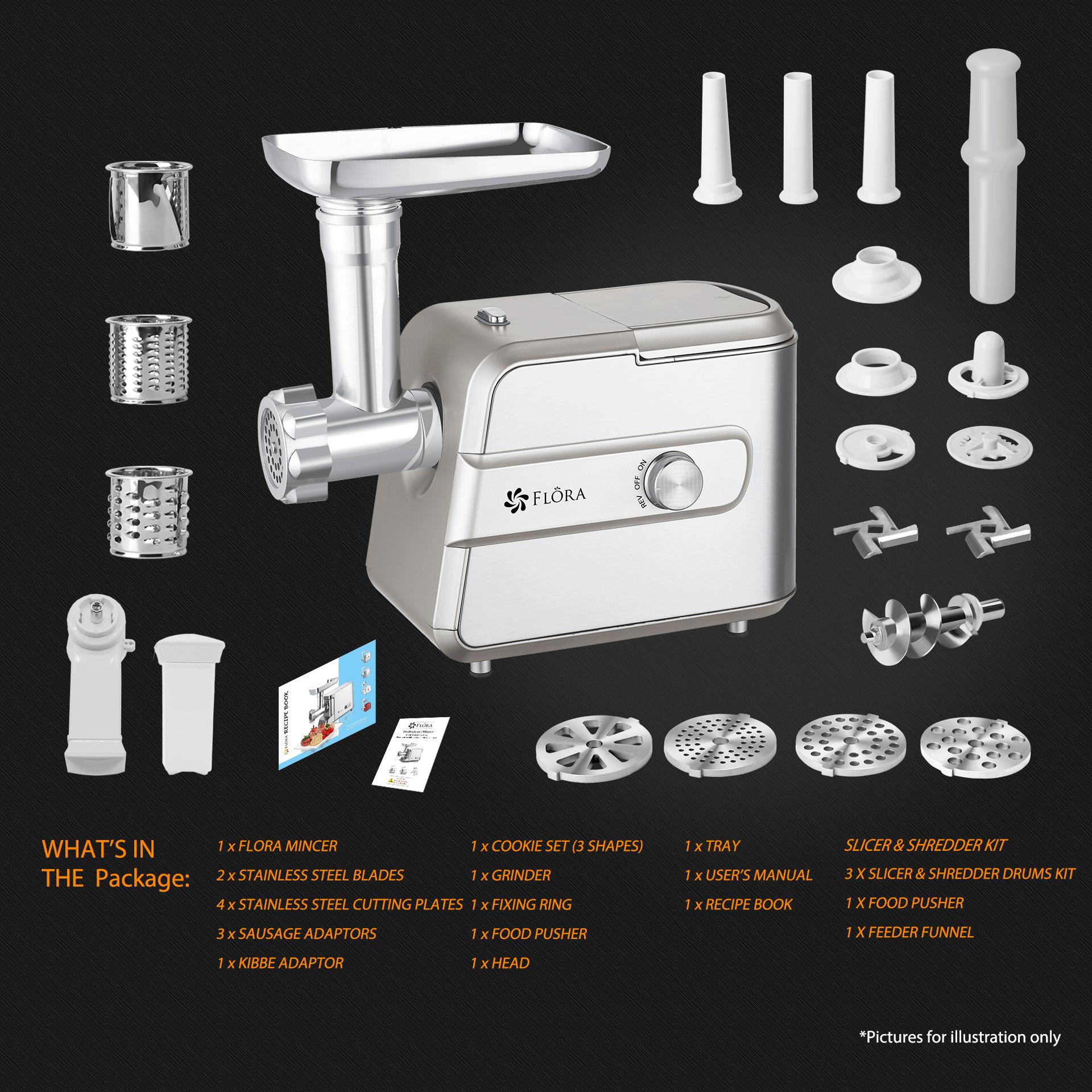 Flora Max 3000W Electric Meat Mincer Sausage Kibbe Maker Slicer Shredder Kit - AU STOCK