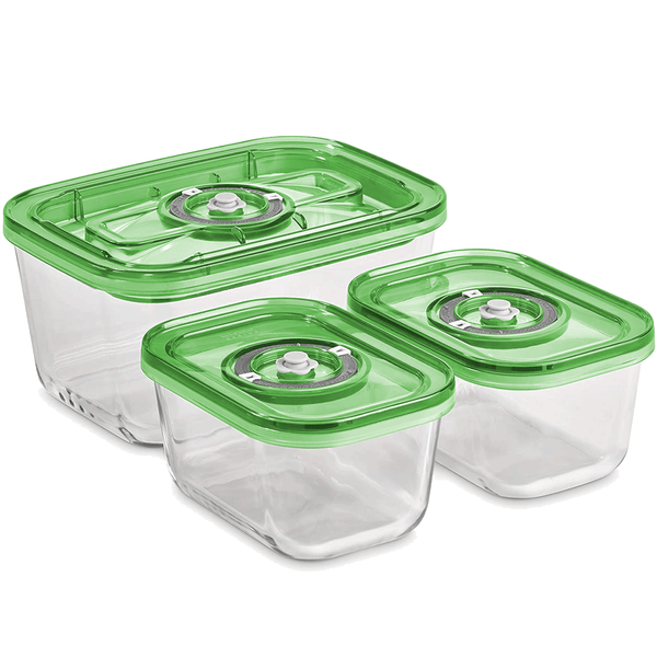 Flora Glass Food Vacuum Canister Container 3 Units Set - BPA Free Storage Jars, Dishwasher and Microwave Safe, Freezer Friendly, 2mm Thick Glass - AU Stock