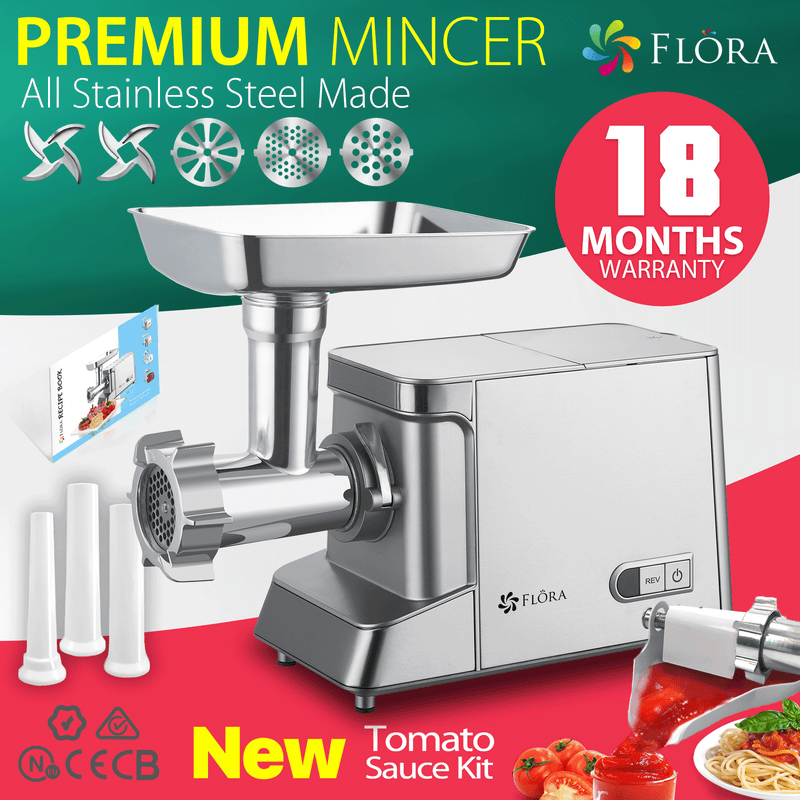 Flora Max 3400W Electric Meat Mincer Sausage Filler Kibbeh Maker Tomato Sauce Kit-Ultra Edition-Model: FL-MGM-GH700-AU Stock