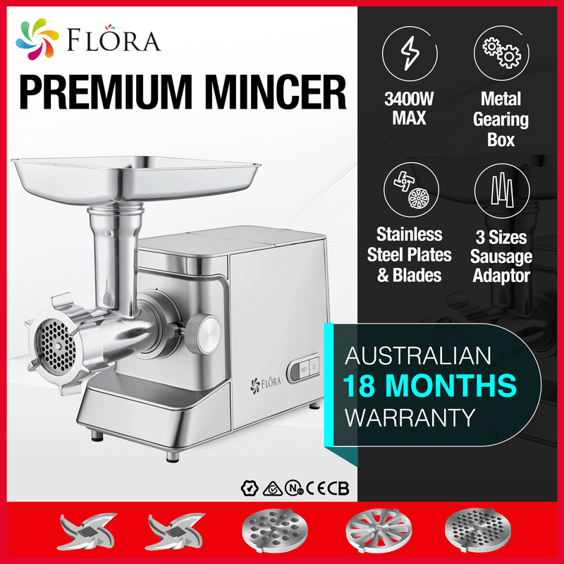 Flora Max 3400W Electric Meat Mincer Sausage Filler Stuffer Kibbeh Maker Machine-Ultra Edition-Model: FL-MGM-GH700-AU Stock
