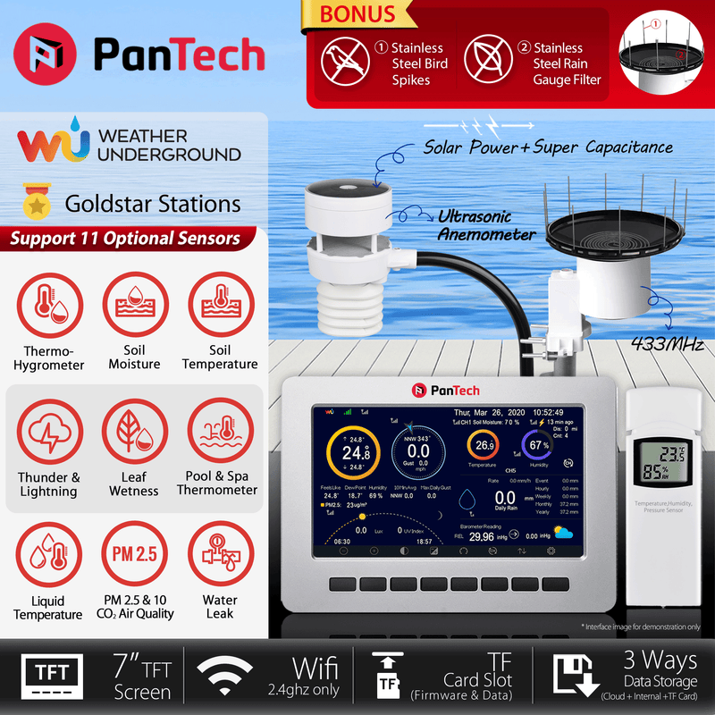 PanTech Wifi Ultrasonic Weather Station Wireless Solar Power UV PT-HP2553