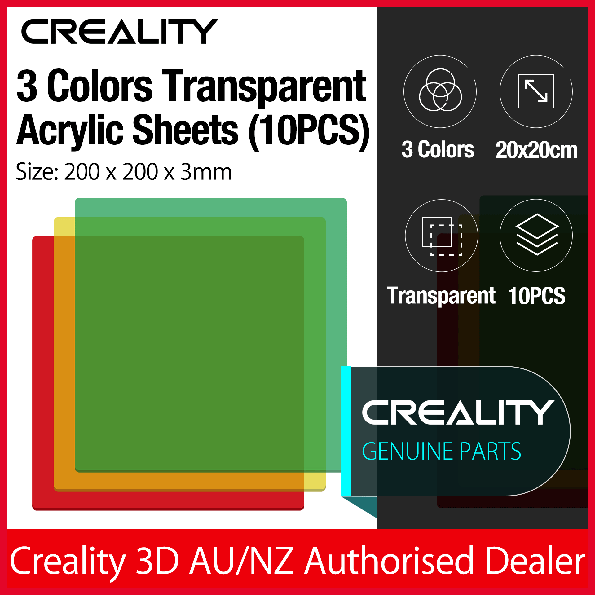 Creality 3D Falcon Series Three Colors Transparent Acrylic Sheets 200*200*3mm