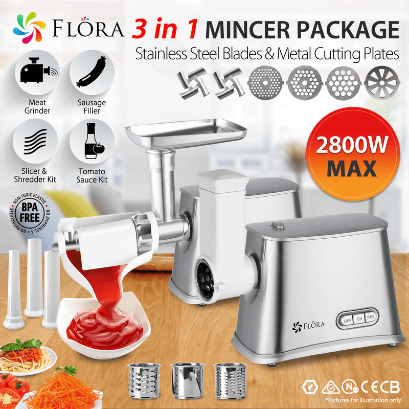 Flora Max 2800W Electric Meat Mincer Sausage Maker Slicer Shredder Tomato Sauce-Elite Edition-Model: FL-MGM-GS550-AU Stock