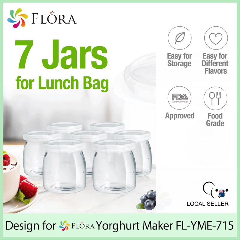Flora Yoghurt  Glass Jars Pudding Jar with Lid Clear Glass Jar for Homemade Yogur-Designed for FL-YME-715 Yoghurt Maker Machine - AU Stock