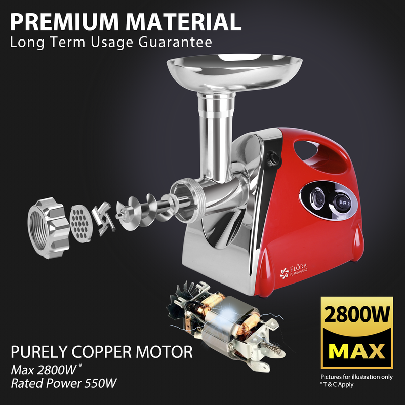 Flora Electric Mincer Meat Grinder Tomato Sauce Kit Package Stainless Steel-Lite Edition-Model: FL-MGM-GB550-AU STOCK
