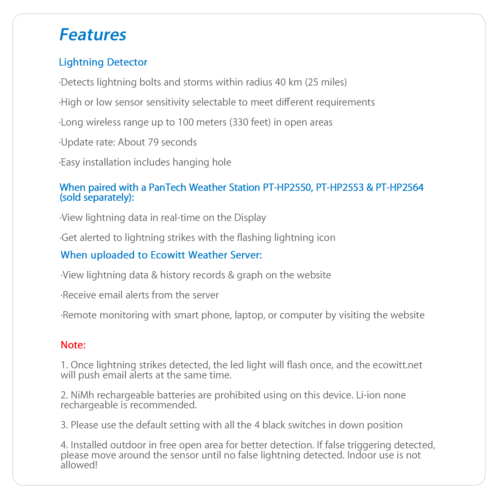 PanTech Weather Station Thunder and Lightning Sensor-Compatible with the PanTech Weather Station PT-HP2550, PT-HP2553, PT-HP2564,PT-GW1201,PT-WS3900-AU Stock