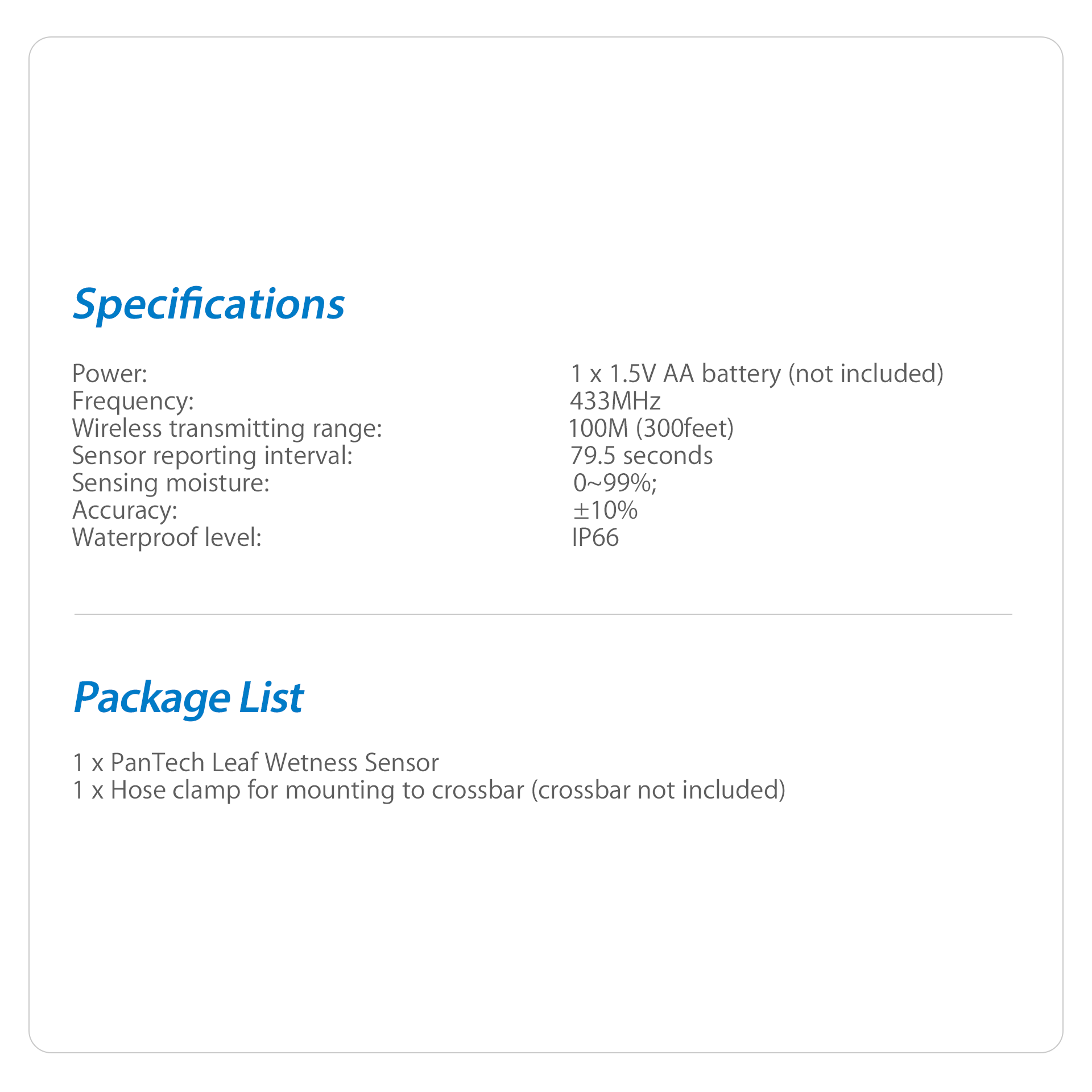 Leaf Wetness Sensor design for PanTech Weather Station PT HP2550 PT HP2553-AU STOCK