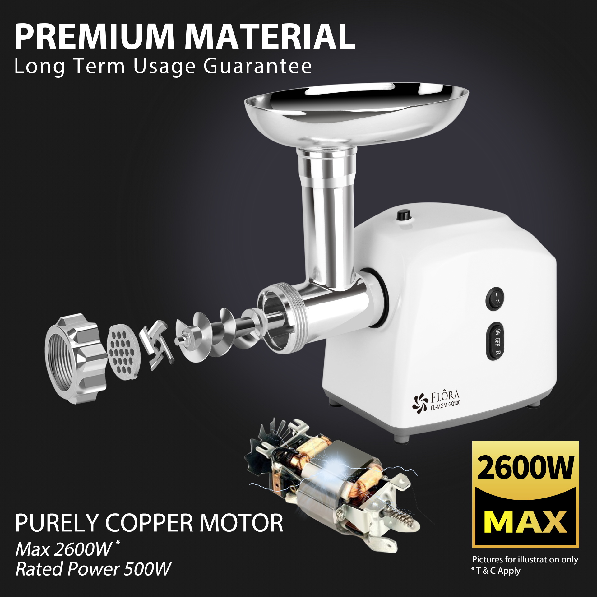 Flora Electric Meat Grinder Tomato Sauce Slicer Shredder PACKAGE