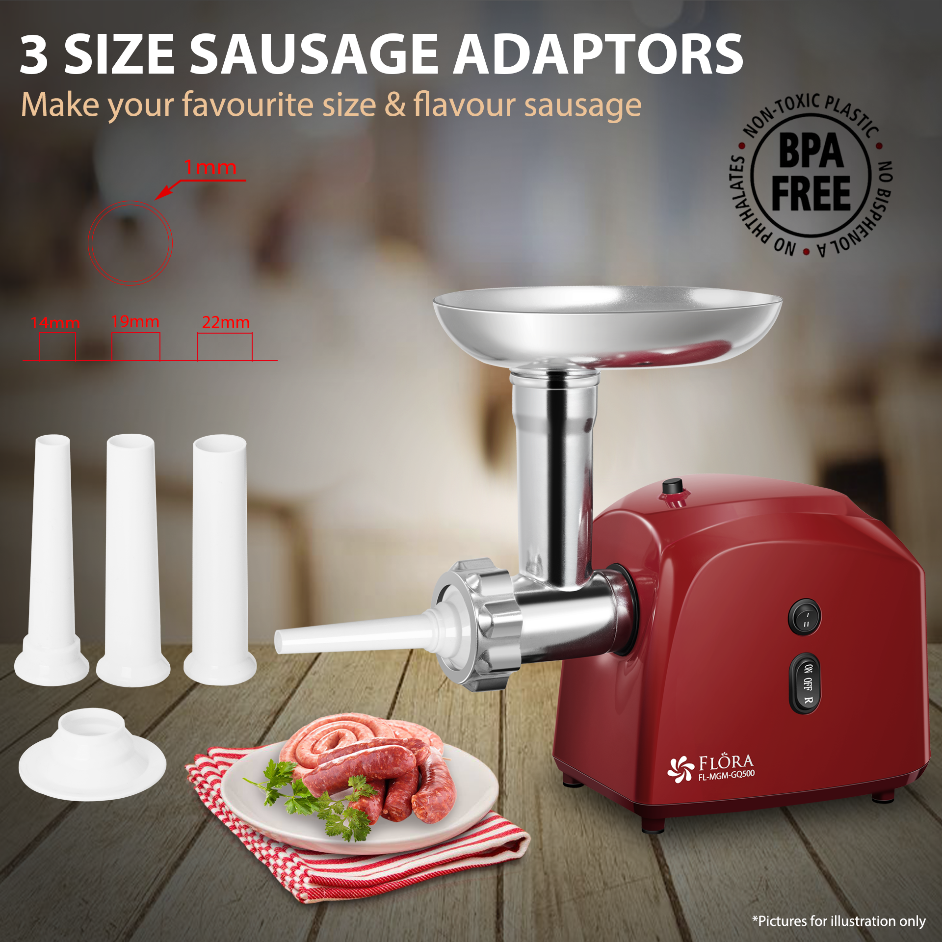 Flora Electric Meat Grinder Tomato Sauce Slicer Shredder PACKAGE
