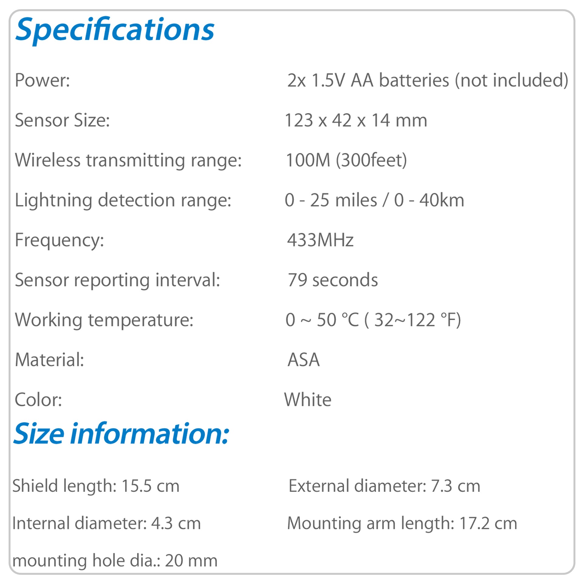 PanTech Weather Station Thunder and Lightning Sensor-Compatible with the PanTech Weather Station PT-HP2550, PT-HP2553, PT-HP2564,PT-GW1201,PT-WS3900-AU Stock