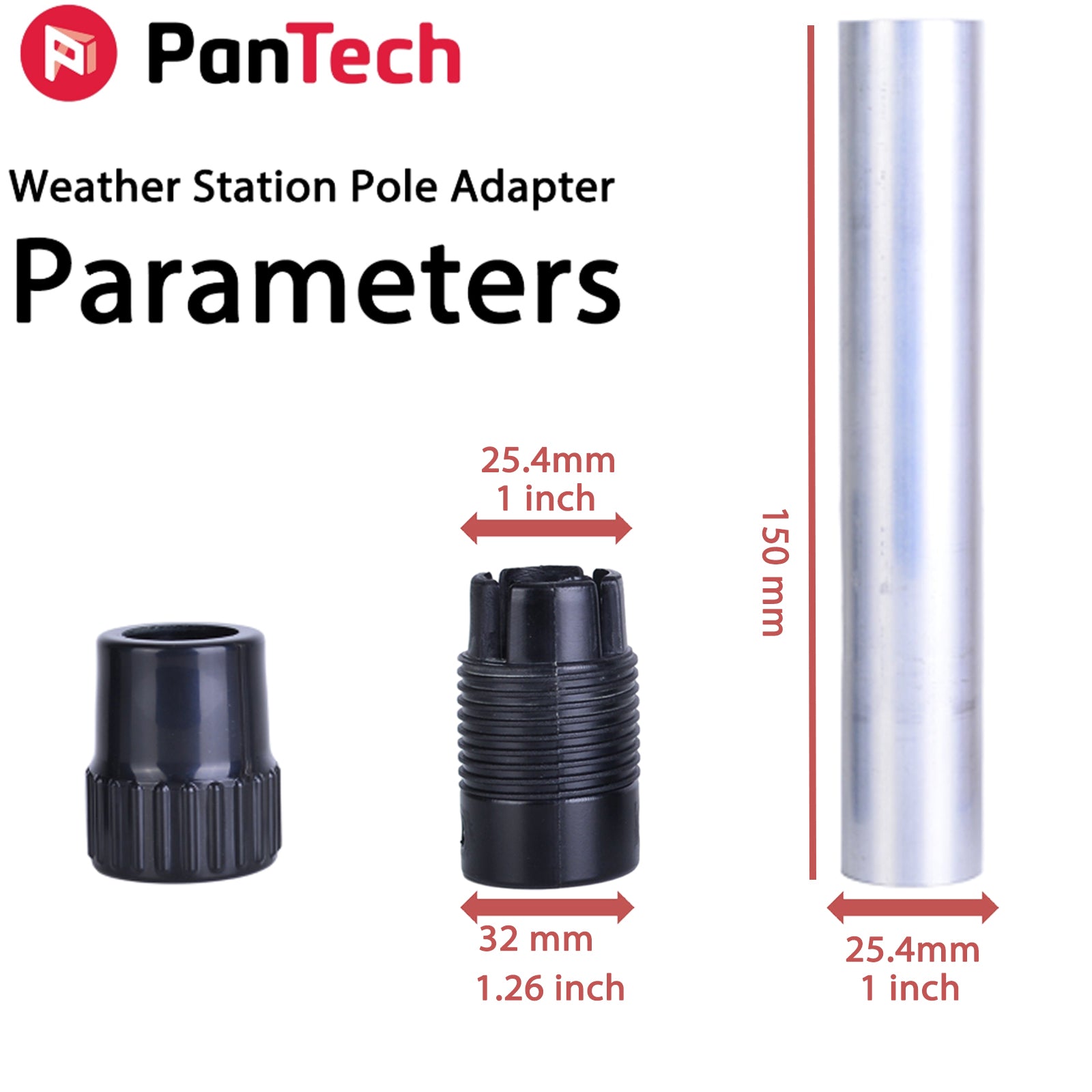 PanTech Weather Station Pole Adaptor for PT-HP2564- 1"*15cm tube with 1.2" to 1" adapter for WS-ACC-ODU-WS90