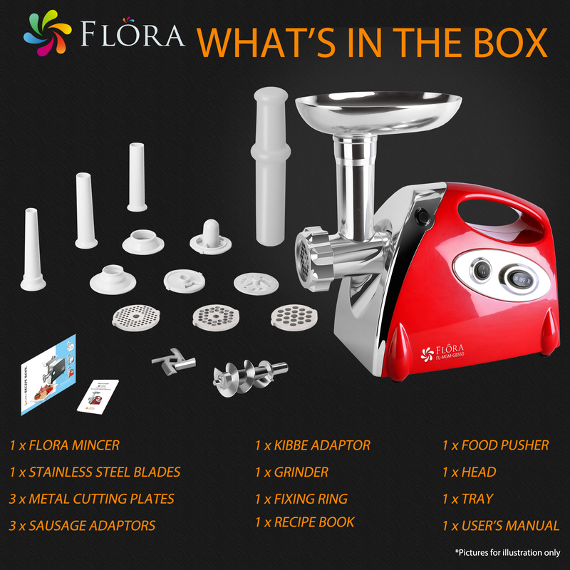 Flora Electric Meat Mincer-Poweful Electric Grinder 2800W -Stainless Steel Blades-Sausage Maker-Model: FL-MGM-Lite Edition-GB550-AU STOCK