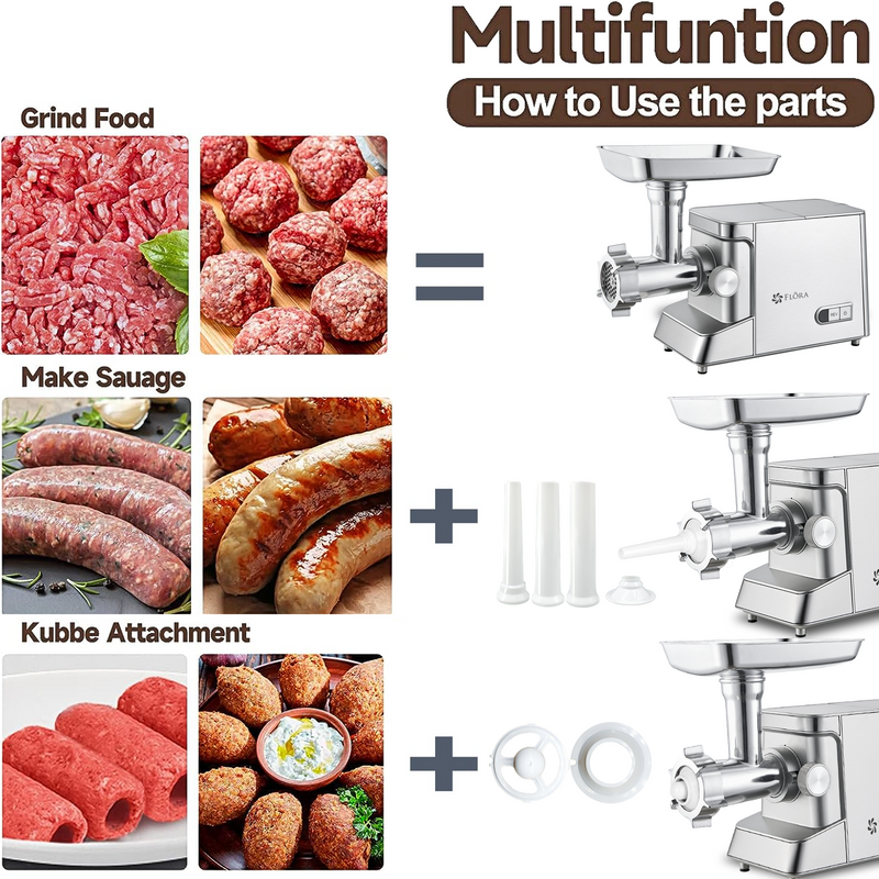 Flora Max 3400W Electric Meat Mincer Sausage Filler Stuffer Kibbeh Maker Machine-Ultra Edition-Model: FL-MGM-GH700-AU Stock