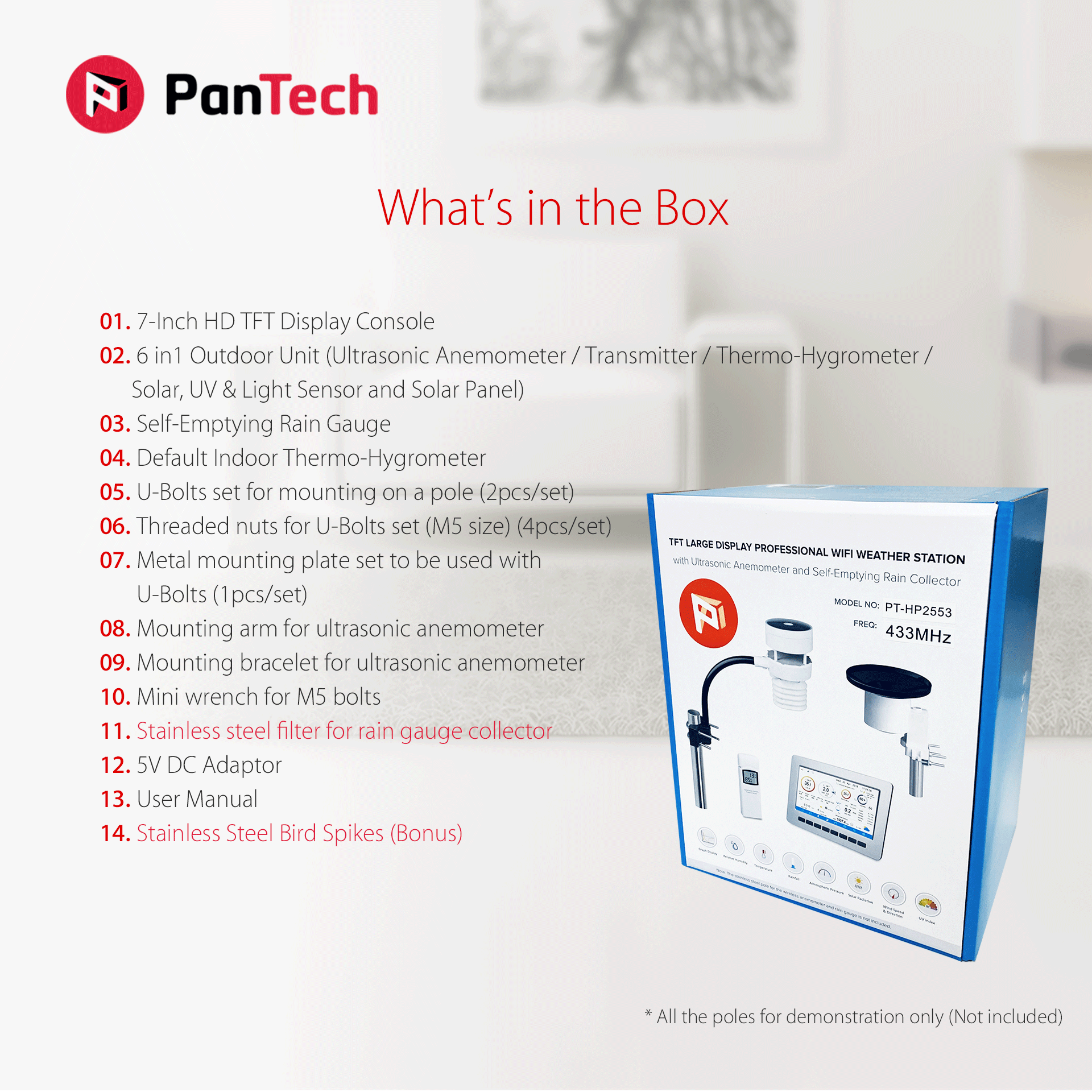 PanTech Weather Station Wireless Australia - Gen 6 IoT- Wifi Ultrasonic-Solar Power-PT-HP2553- AU Stock