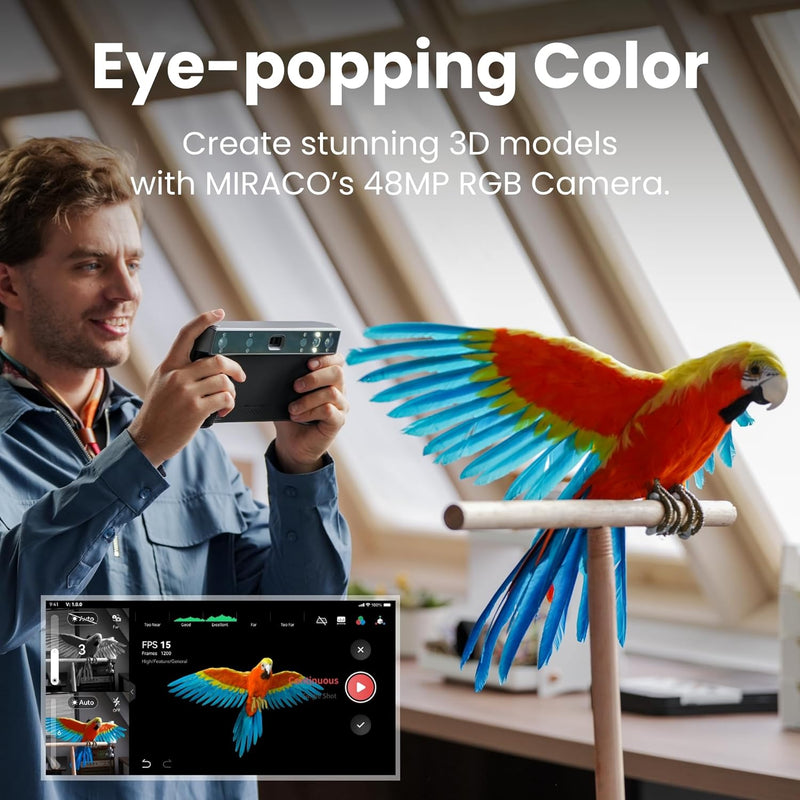 Revopoint MIRACO 3D Scanner for 3D Printing Handheld-3D Printer Scanner Wireless 5000mAh Fast Charging Battery, Up to 0.02 mm Precision, Full Color RGB Camera for Small to Large Objects, 32GB RAM