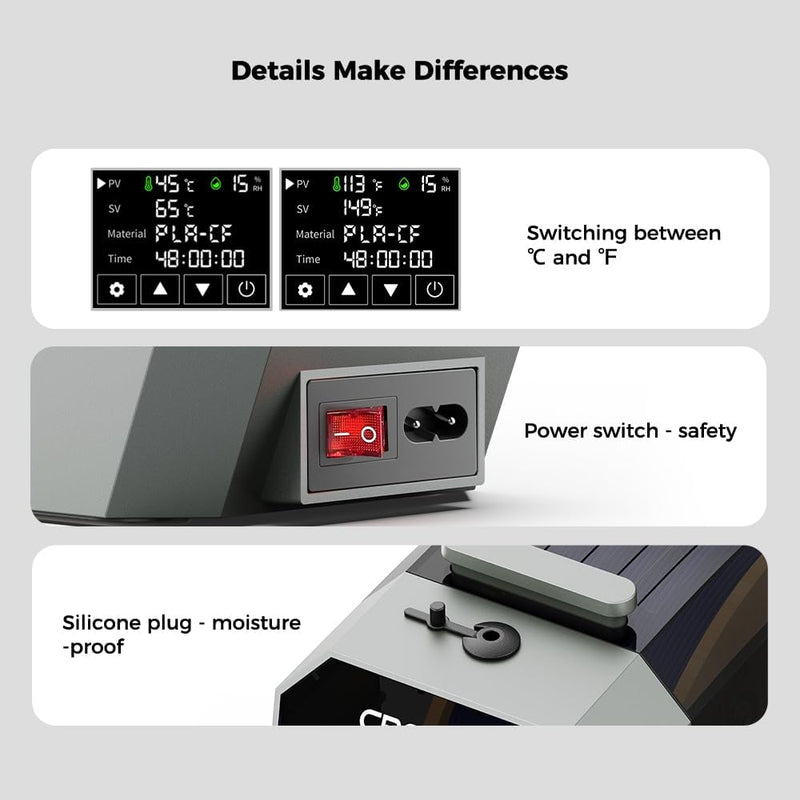 Creality Space Pi Filament Dryer, 360° 110W PTC Hot-Air Heating 3D Printer Filament Dryer Box with Fan, Filament Dehydrator Storage for PLA ABS PETG PA Filament 1.75 2.85mm-AU STOCK