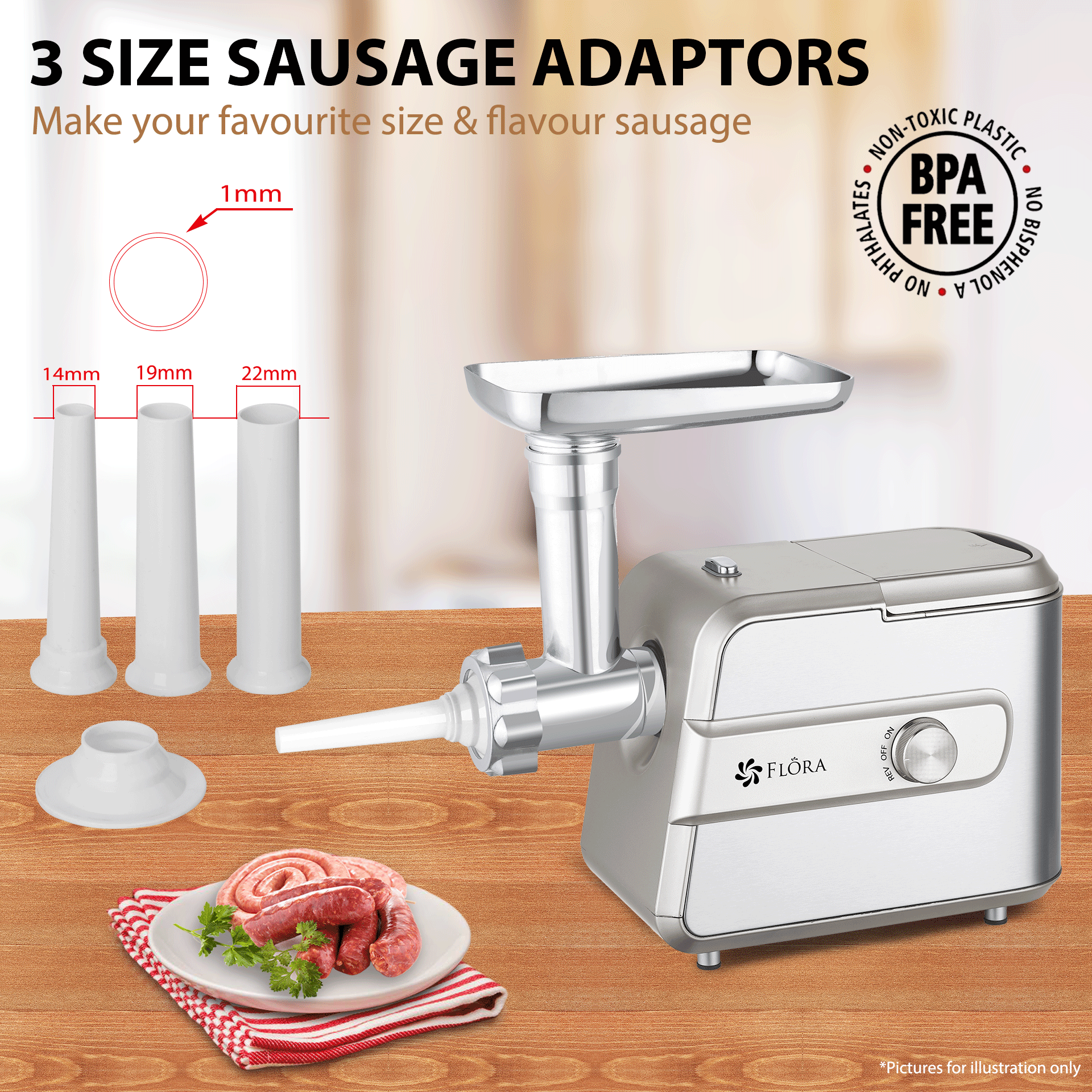 Flora Max 3000W Electric Meat Mincer-Sausage Filler Stuffer-Kibbeh Maker Machine-Premium Edition-Model Number:MGM-GT550-AU Stock