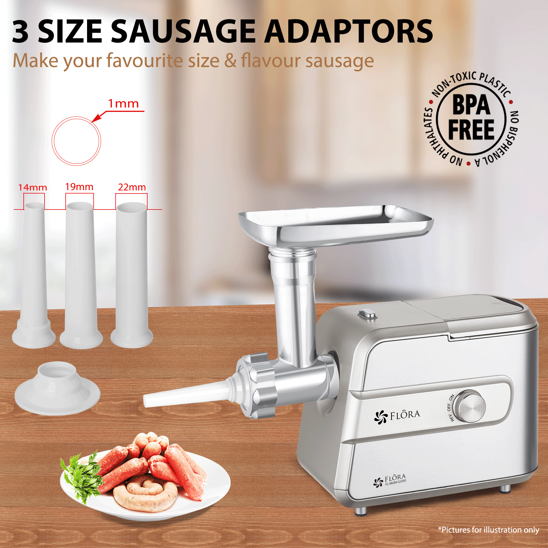 Flora Max 3000W Electric Meat Mincer Sausage Filler Kibbe Maker Tomato Sauce Kit-Premium Edition-Model: FL-MGM-GT550-AU Stock