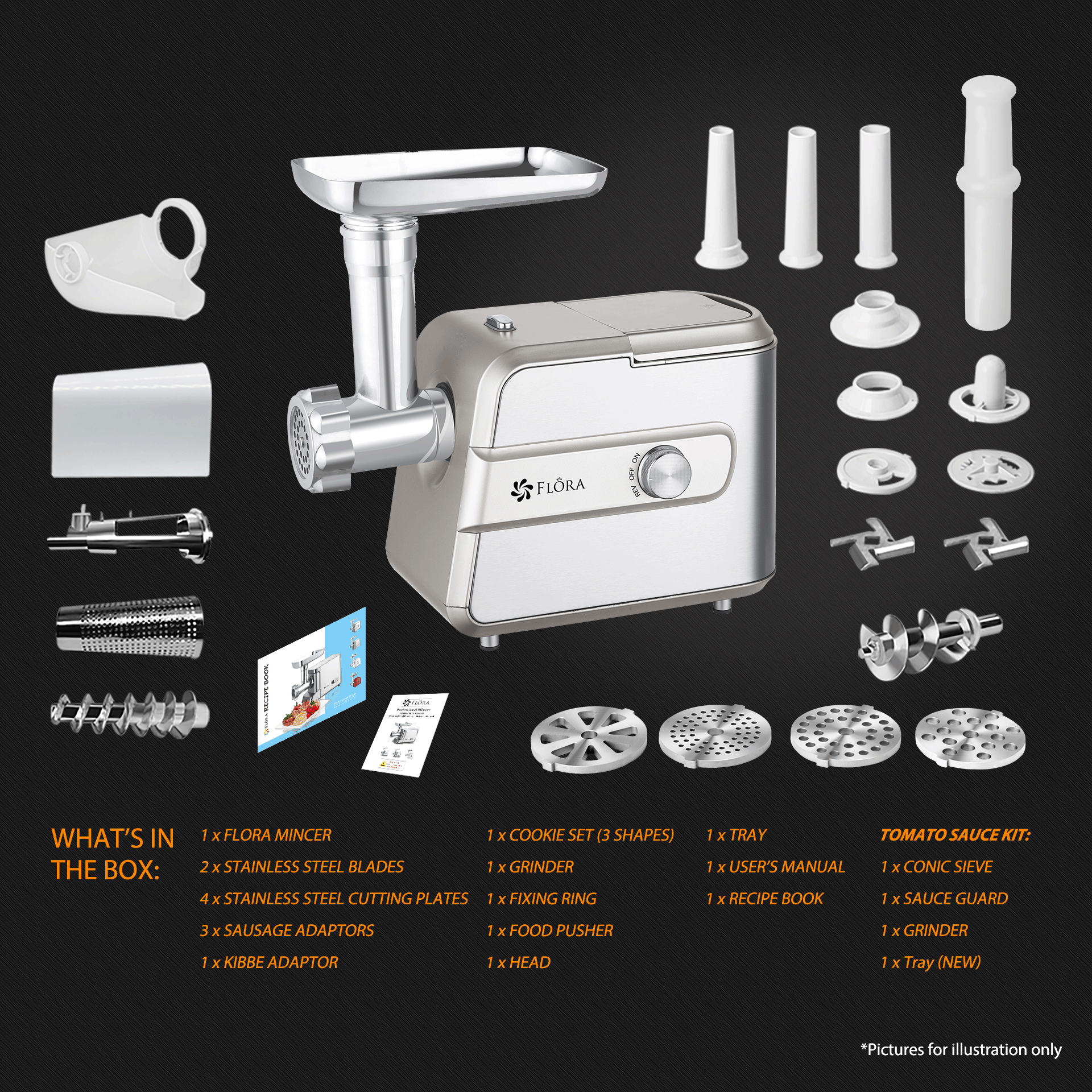Flora Max 3000W Electric Meat Mincer Sausage Filler Kibbe Maker Tomato Sauce Kit-Premium Edition-Model: FL-MGM-GT550-AU Stock