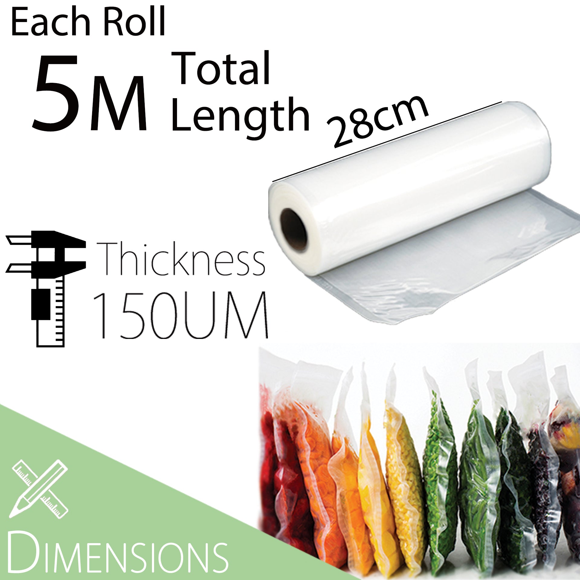 Flora Food Vacuum Sealer Bag Roll Storage Saver Seal rolls 22cm or 28cm 5M and 6M for FL-FVS-5199