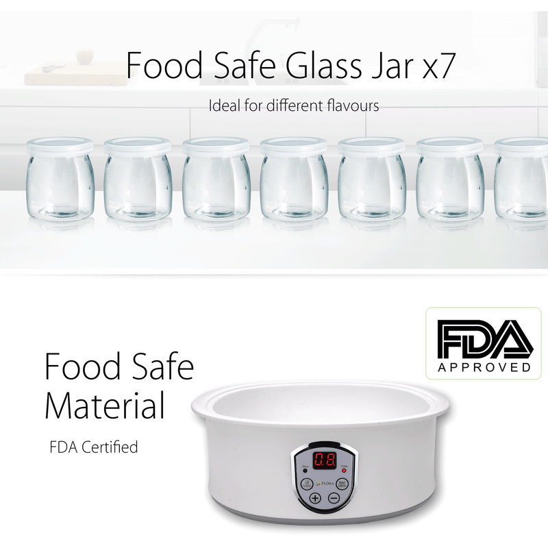Flora Yoghurt Maker Machine-Electric Automatic Yogurt Making Machine-Large Capacity 1.5L with Natto/Rice Wine Function7 Glass Jars-Home Organic Yogurt Incubator- Fermented Curd Maker-FL-YME-715