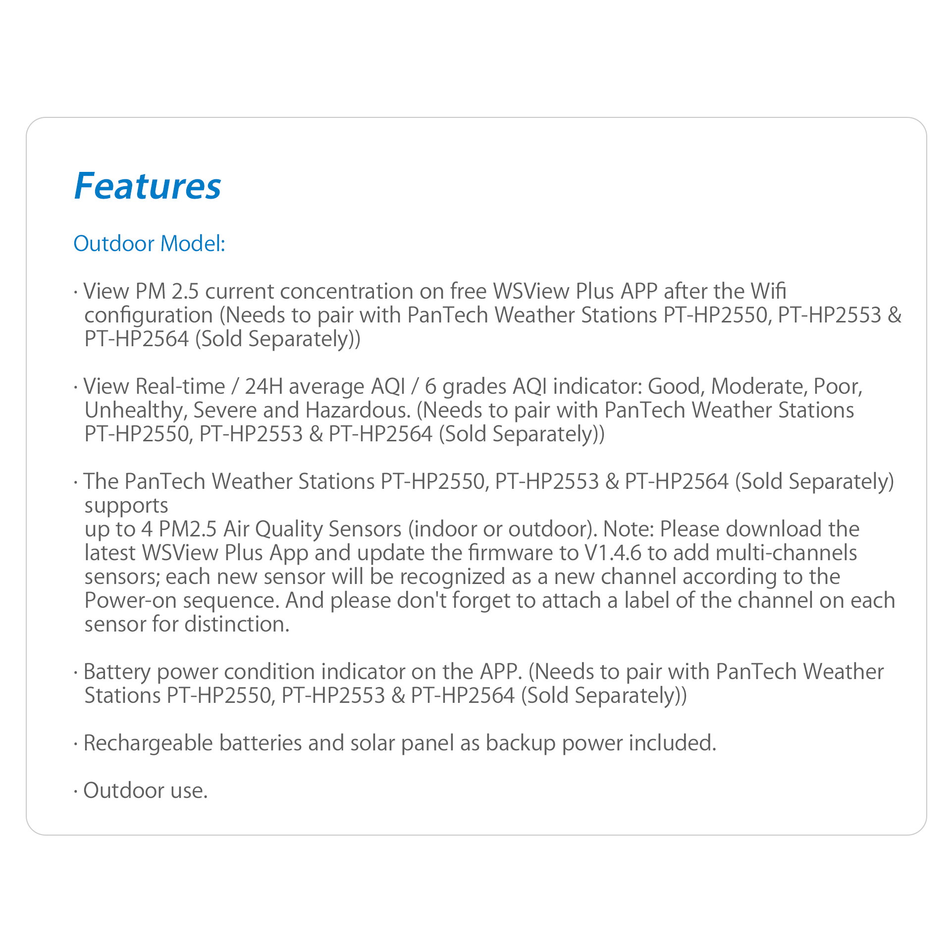 PanTech Indoor PM2.5 Air Quality Sensor design for PanTech Weather Station PT-HP2550 & PT-HP2553-AU STOCK