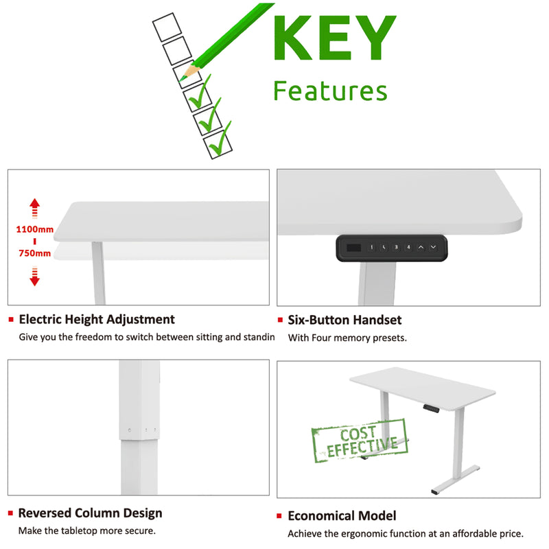 PanTech Electric Standing Desk Height Adjustable White