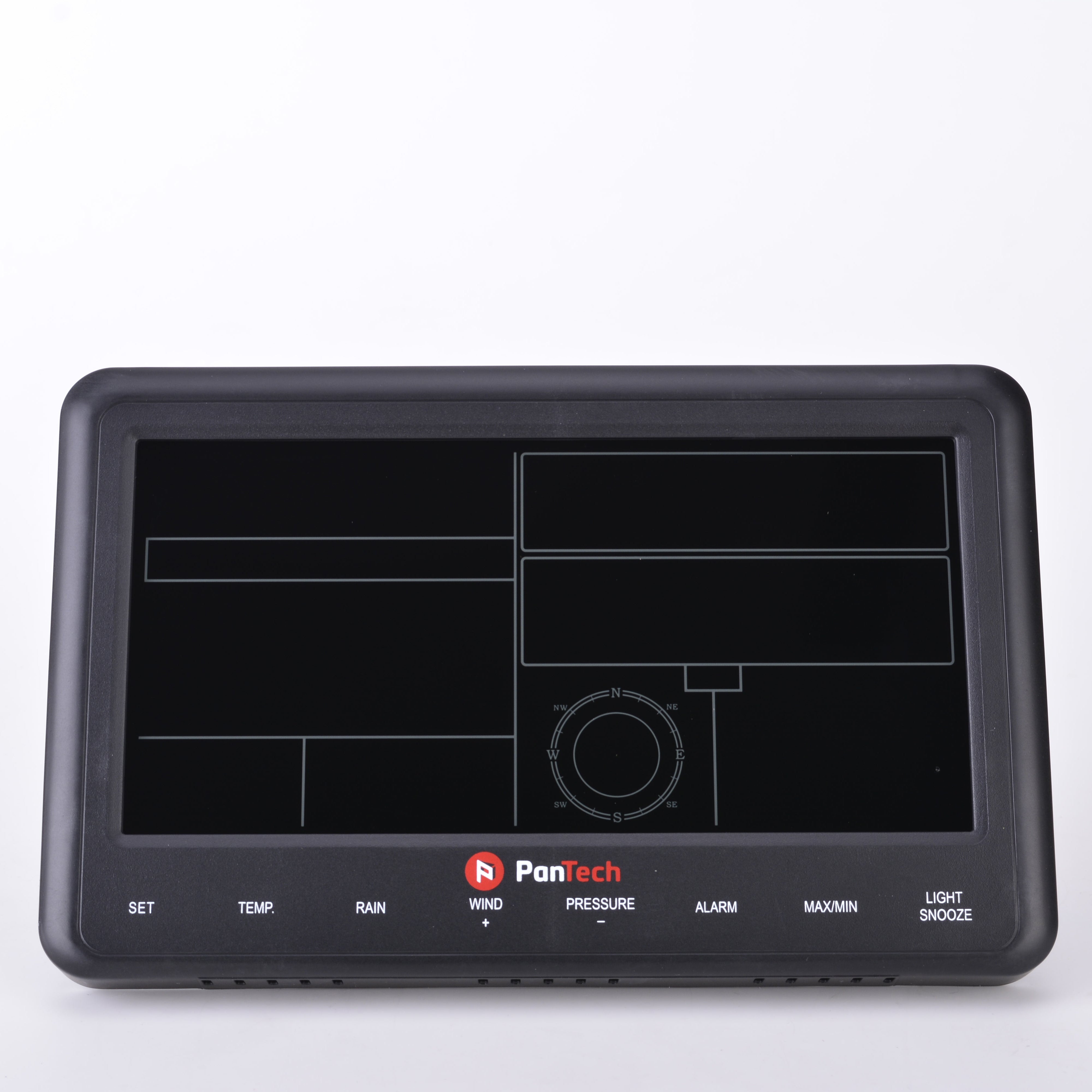 Black electronic device with screen and buttons on a white background