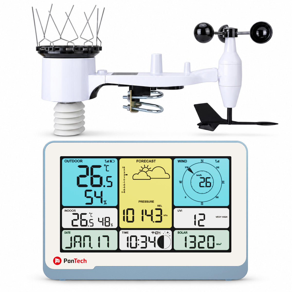 PanTech Weather Station Wi-Fi Solar Outdoor Sensor 7.5" Indoor Display PT-WS3910