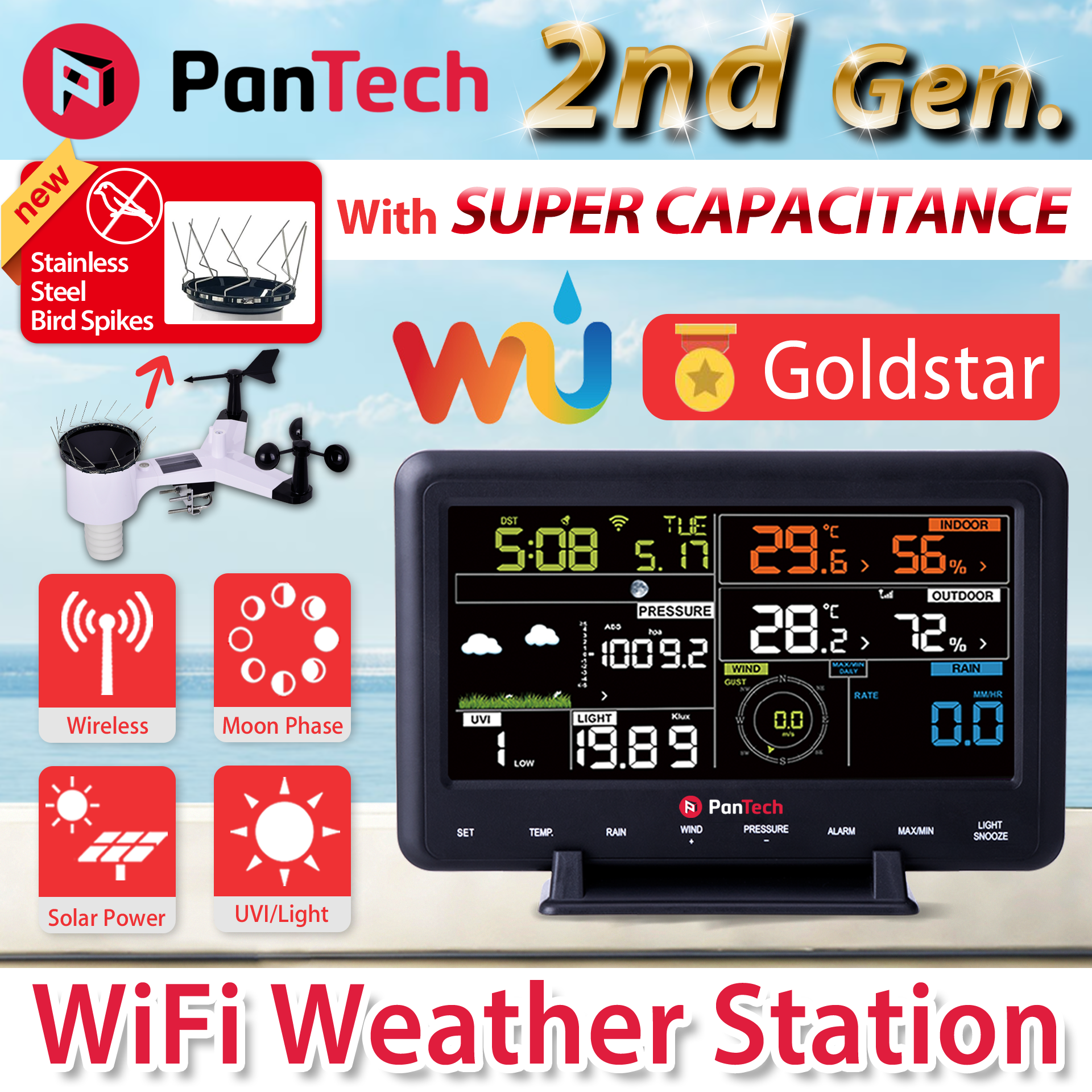 PanTech Weather Station Wireless Australia Weather Monitor PT-WH2900-01