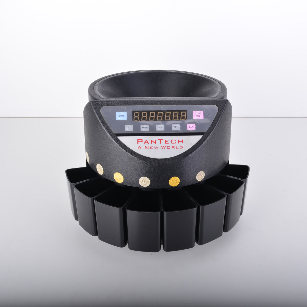 A black digital UV lamp timer and holder, branded 'PANTECH A NEW WORLD', shown on a neutral gray and white background.