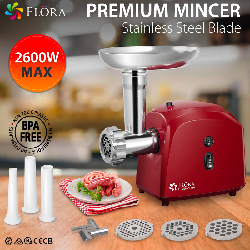 RED Flora Electric Meat Grinder Mincer filler Kibbe Maker Max 2600w