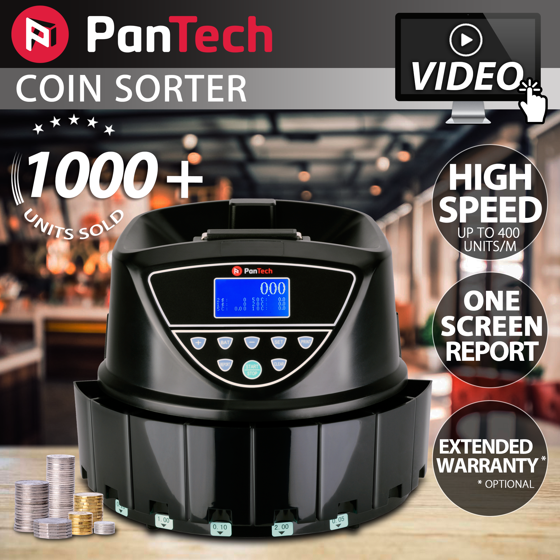 PanTech Australian Coin Sorter Coin Counter Machine Automatic Electronic PT-CSC-BLACK