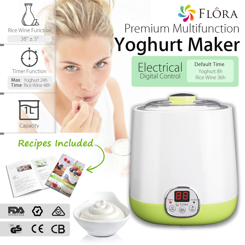 Flora Yogurt Maker 1L Automatic Yoghurt FDA Food Grade Jar Rice Wine DIY Machine - AU Stock
