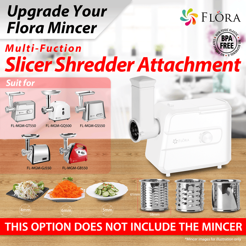 Flora Electric Meat Mincer - Slicer Shredder Attachment for Flora 500 550 Series - AU Stock
