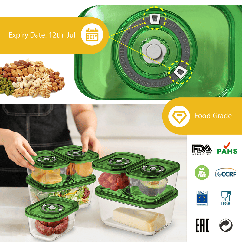 Flora Glass Food Vacuum Canister Container 3 Units Set - BPA Free Storage Jars, Dishwasher and Microwave Safe, Freezer Friendly, 2mm Thick Glass - AU Stock