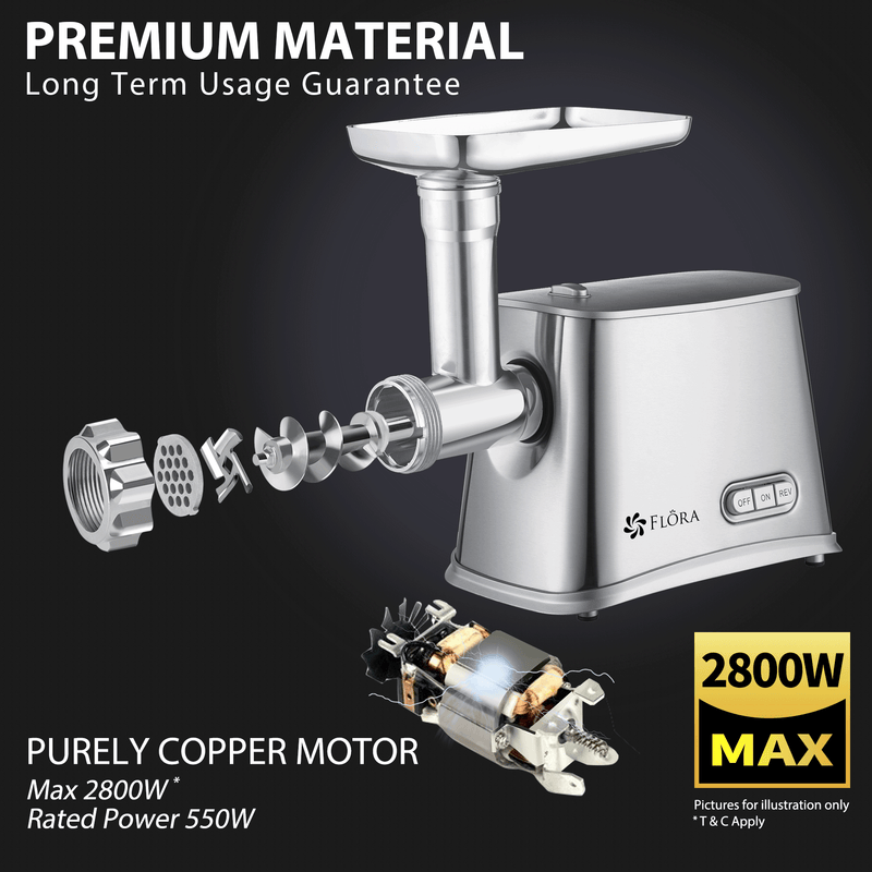 Flora Max 2800W Electric Meat Mincer Sausage Filler Stuffer Kibbeh Maker Machine-Elite Edition-Model: FL-MGM-GS550-AU Stock